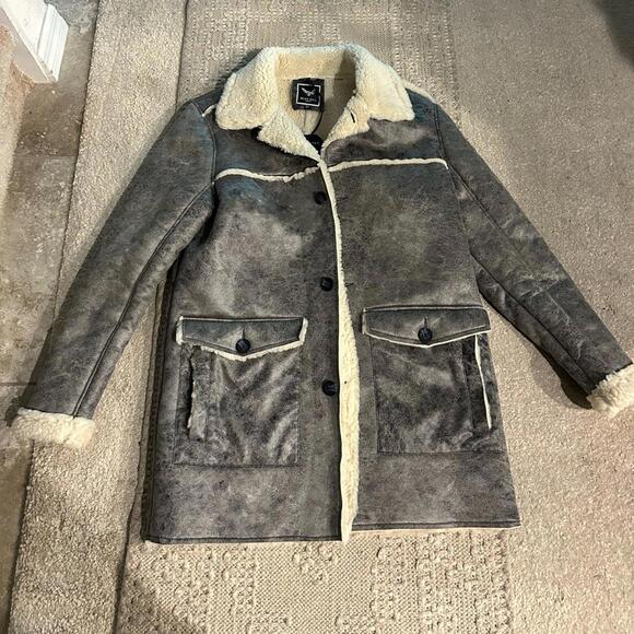 Brave Soul Arctic Fur Trimmed Leather Trench New! Size M - Picture 1 of 6